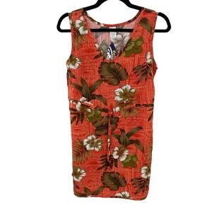 Palmwave Hawaii Shift Dress Womens Small Orange Tropical Print Cinch Waist NEW